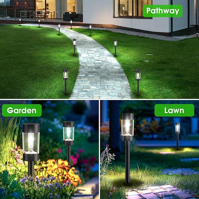 Eyrosa Solar Lights Outdoor, 8 Pack Waterproof Solar Landscape Lighting for Pathway Garden Yard Path Walkway Driveway Lawn Patio Outside Decor, Cool White