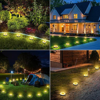 Joomer 2-in-1 Solar Lights Outdoor Waterproof, 8 Pack 8 LED, Warm White | Solar Powered Garden Lights Ground Disc Landscape Lighting for Patio Pathway Lawn Yard Driveway Walkway Deck Step