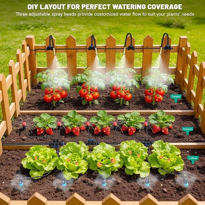 100FT Drip Irrigation Kit, Automatic Garden Watering System with Quick Connect PE Tubing, 2026 New Upgraded Water-Saving Design, 3 Adjustable Nozzles for Yard, Greenhouse, Lawn & Raised Bed