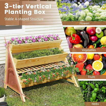 3-Tier Raised Garden Bed, Elevated Gardening Bed with Storage Shelf, Bed Liner, Garden Planter for Flowers, Vegetables, Herbs, Pine Wood Planter Box for Patio, Balcony, Porch