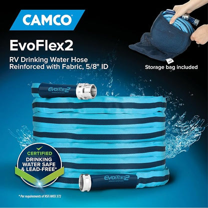 Camco EvoFlex2 50-ft Drinking Water Hose - RV Drinking Water Hose Reinforced with Fabric & Ultra Lightweight - Contains No Lead, No BPA & No Phthalate - Abrasion Resistant (22579)