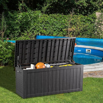 Outdoor Storage Box, 200 Gallon Waterproof Deck Box, Premium Hydraulic Cushion Storage Chest, High-Load Lockable Two-Seater Patio Storage Bench, Large Country Estate, Black