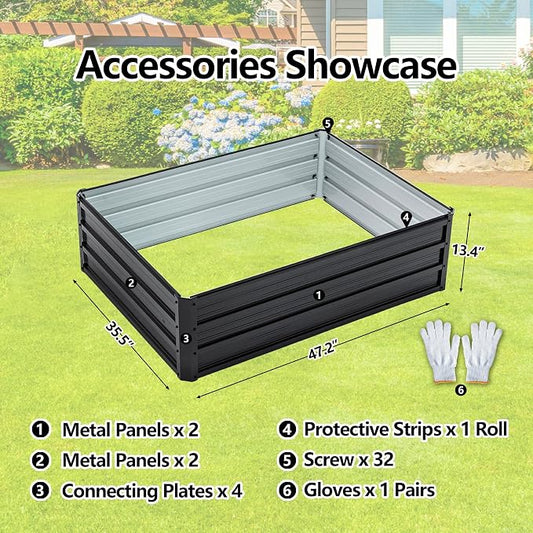 Thanaddo Galvanized Raised Garden Bed 4x3x1ft Outdoor Planter Box Galvanized Steel Garden Bed Kit for Vegetables, Flowers, Herbs and Succulents Black