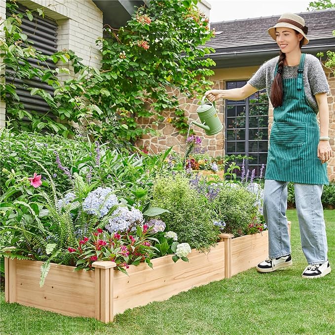 Topeakmart Wooden Elevated Raised Garden Bed Kit Divisible - Garden Planter Boxes for Vegetables Outdoor Outside 95x 25 x 11inches