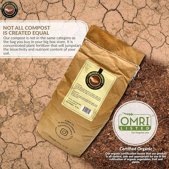 Charlie's Vegan Compost - Concentrated Organic Gardening Vegan Cruelty Free Plant Soil Amendment Dirt Booster - Indoor or Outdoor Garden Farming, Increase Yield in Vegetables, Plants - 10 Lb