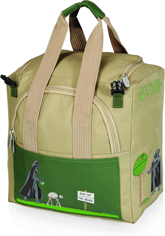 Picnic TIME Star Wars Darth Vader Gardener Folding Seat with Tools, Folding Garden Stool with Detachable Tote and Hand Tool Set Organizer, Portable Gardening Chair, (Olive Green with Beige Accents)