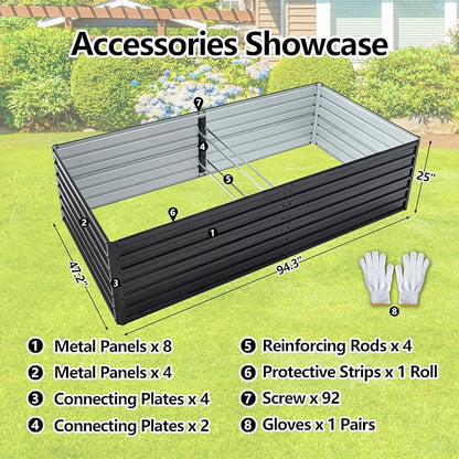 Thanaddo Galvanized Raised Garden Bed 8x4x2ft Outdoor Planter Box Galvanized Steel Garden Bed Kit for Vegetables, Flowers, Herbs and Succulents Black