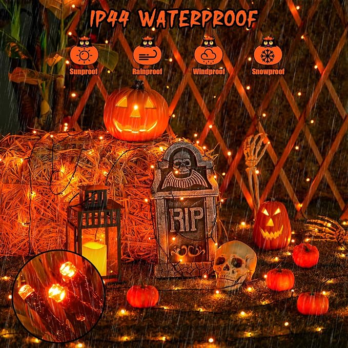 JMEXSUSS 2 Pack Solar Halloween Lights, Total 151FT 400 LED, Orange | Halloween Lights Outdoor Waterproof, 8 Modes Solar String Lights for Outside Patio Tree Garden Yard Halloween Decorations