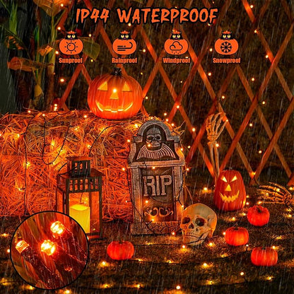 JMEXSUSS 2 Pack Solar Halloween Lights, Total 151FT 400 LED, Orange | Halloween Lights Outdoor Waterproof, 8 Modes Solar String Lights for Outside Patio Tree Garden Yard Halloween Decorations
