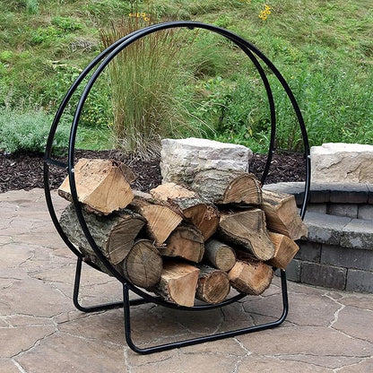 Sunnydaze 40-Inch Outdoor Firewood Rack Hoop - Indoor Round Tubular Steel Fireplace Wood Holder - 500-lb Capacity