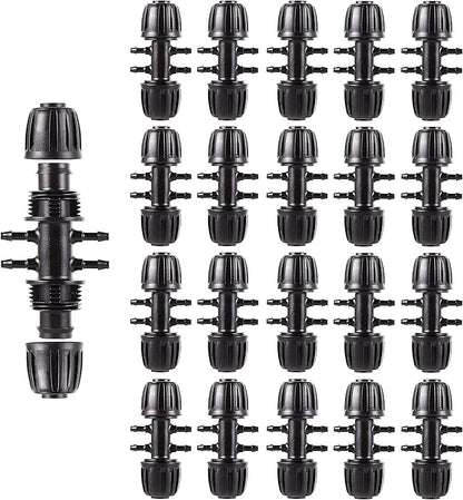 Barbed Tee Irrigation Fittings 1/2 Inch to 1/4 Inch Drip-proof Fitting for Irrigation Pipe (1/2'' ID x 0.60''-0.63'' OD) 6-Way-20 PCS