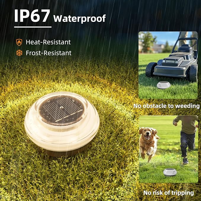 VOLISUN Mini Solar Pathway Lights Outdoor,12 Pack Flat Solar Ground Lights,IP67 Waterproof Solar Powered Disc Lights,Landscape Lighting for Garden Yard Walkway Luces Patio Driveway,Warm White