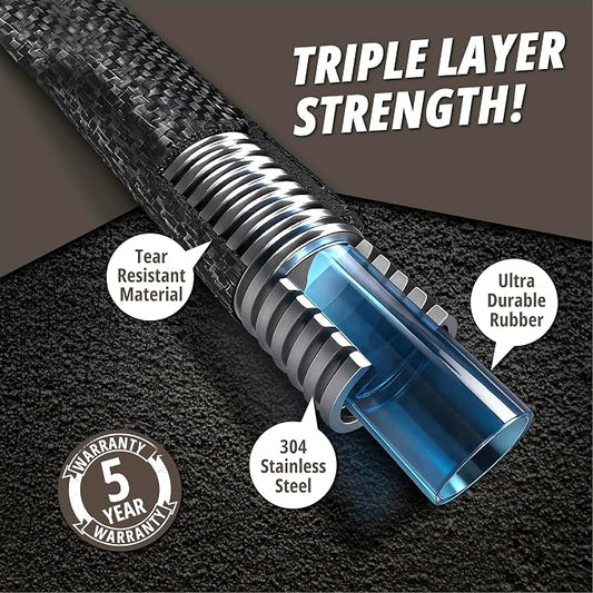 Hydrosteel PRO 100 Ft Heavy Duty Metal Garden Hose with Nozzle, Water Hose Made from 304 Stainless Steel, Flexible, Lightweight, Brass Crush Resistant Fittings, Kink Free, 5/8” Diameter, 600 PSI