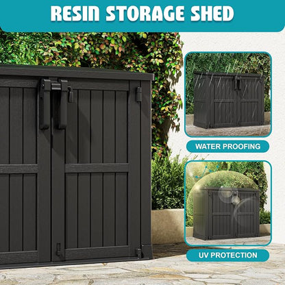 Horizontal Resin Storage Shed 36 Cu Ft with Lockable Doors, Portable Outdoor Storage Shed -Waterproof Outdoor Storage Cabinet for Garden, Easy to Assemble