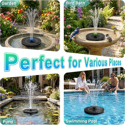 3.5W Solar Fountain Pump, Solar Bird Bath Fountain with 6 Green & 6 Black & 6 Blue Nozzles, Solar Water Pump for Outdoor Garden Patio Small Pond Fish Tank Landscape Decoration
