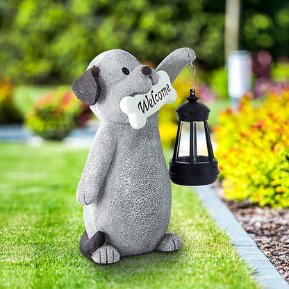 Olekki Solar Dog Garden Statue with Lantern Light – 9.2in Outdoor Dog Figurine for Yard Patio Garden Decor, Cute Memorial Gift for Women Mom