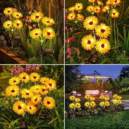 WdtPro 4 Pack Outdoor Solar Garden Lights with 16 Glowing Daisy Flowers & Stems, Waterproof Solar Flowers Lights for Outside Yard Patio Decor