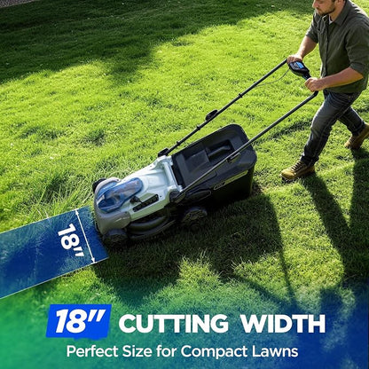 18-Inch Electric Lawn Mower, 40V Brushless Cordless Push Mower with 2x4.0Ah Battery & Charger, 2-in-1 Mulching/Bagging, 6-Position Height for Small to Medium Yards