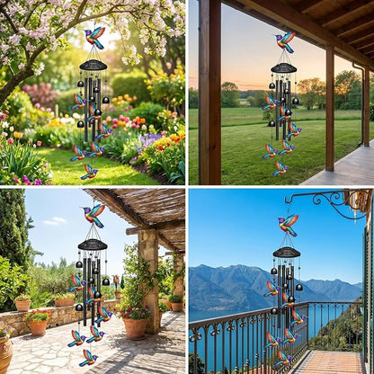 Hummingbird Wind Chimes for Outside,Soft Tone Black Metal Windchimes with Bells,Vivid Hummingbirds Decor for Garden Yard Patio,Memorial Sympathy Gifts for Women, Mom, Grandma,Bird Lovers in Gift Box