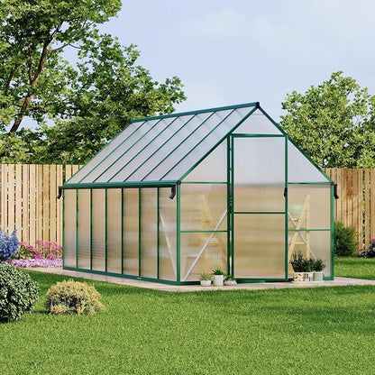 GarveeLife 8X14FT Polycarbonate Greenhouse with Aluminum Frame, Polycarbonate Greenhouse for Outdoors, Greenhouses with Ventilation and Rain Gutter, Aluminum Large Walk-in Greenhouses for Outside