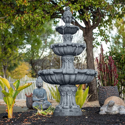 XBrand 58.3" 3-Tier Outdoor Freestanding Water Fountain - Classic Leaf Design, Light Gray Resin, Large Bird Bath with Pump - Ideal for Yard, Lawn and Garden, Porch Décor