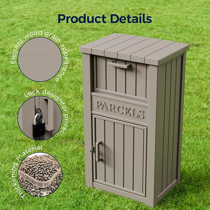 Outdoor Package Delivery Boxes, Lockable Anti-Theft Waterproof Delivery Boxes for Outdoor Use, Package Drop Box for for Porch, Curbside, House Storage, Khaki