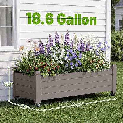 Fancyango Raised Garden Bed with Wheels 13.3" Hx2 -Gray | Resin Elevated Garden Planter Box with Drainage, Outdoor Planter Box for Veggies Herbs Patio Balcony Backyard