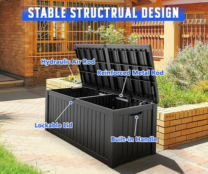 NUNU LAB Outdoor Storage Box 150 Gallon,Resin Large Sturdy Deck Box, Backyard Outside Storage Box Waterproof with Double Wall Panels,Package Delivery Box,Garden Box,Tool Box,Outdoor Hose Storage Bin