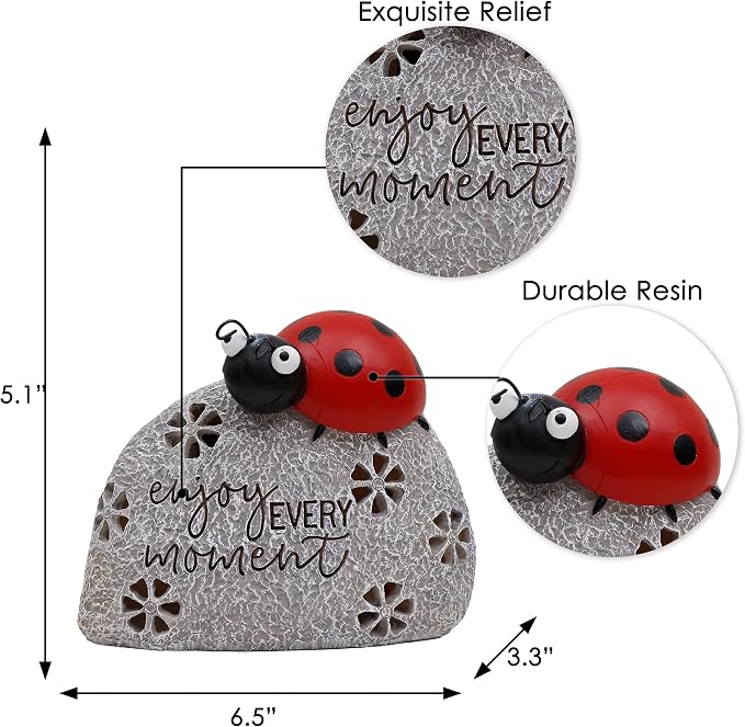 TERESA'S COLLECTIONS Garden Decor, Cute Ladybug Garden Decor with Solar Light, Waterproof Resin Garden Statue, Ladybug Gifts, Garden Gifts for Women Mom, Indoor/Outdoor, 5.1"