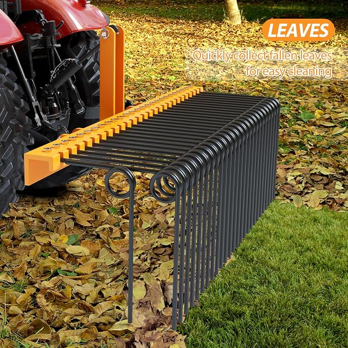 Garvee 72 Inch 3 Point Tractor Rake, Pine Straw Needle Rake | Steel Spring Landscape Rakes Durable Powder Coated Fit for Cat0,Cat1,Cat3 Tractors, Orange