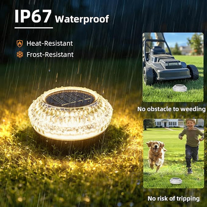VOLISUN Solar Ground Lights Outdoor,16 Pack Flat Solar Pathway Lights,IP67 Waterproof Solar Powered Disc Lights,Landscape Lighting for Garden Yard Walkway Patio Driveway,Warm White
