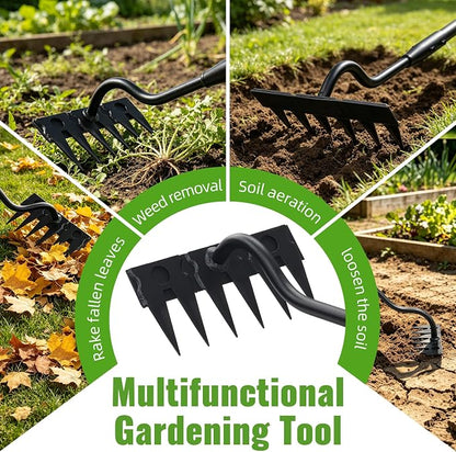 Weeding Rake Long Handle,70 Inch Heavy Duty Metal Manual Weeder Tool for Weeding Loosening Soil Cultivating Weed Puller Tool for Lawn, Garden Beds 6 Teeth Weed Removal Tool for Women and Seniors