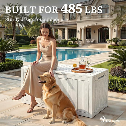 YITAHOME 100 Gallon Large Outdoor Deck Box | Waterproof Resin Storage Box, Lockable Indoor Outdoor Storage Container for Patio Furniture Cushions, Pool Accessories