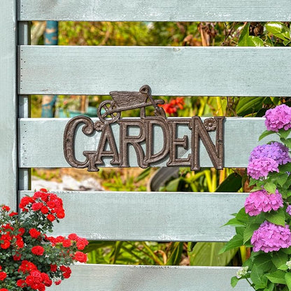 Sungmor Vintage Cast Iron GARDEN Plaque,Decorative Heavy Duty Wall-mounted Signs,Rustic Farmhouse Outdoor Wall or Fence Decor for Garden