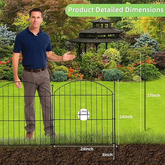 Decorative Garden Fence 24in (H) x20ft (L), 10 Pack No Dig Fence Animal Barrier for Dog, Arched Flower Bed Edging, Wire Border Panel Fencing for Yard Patio Outdoor Decor