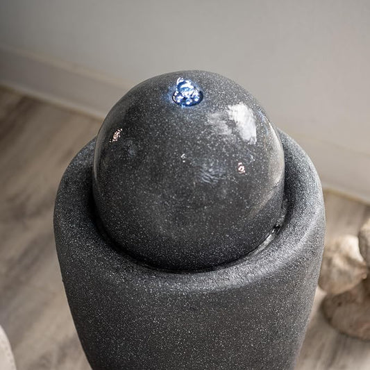 XBrand 25.98" Modern Sphere Water Fountain with LED Light – Indoor Outdoor Stone Texture Floor Fountain, Zen Bubbling Ball Water Feature for Garden Patio Porch - Gray