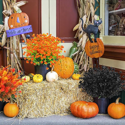 AGIRL 24 Bundles Artificial Fall Flowers Outdoor Indoor Decoration,Fake Plastic Flowers,Faux Mums Plant for Thanksgiving Fall Decor,for Hanging Outside Garden Front Door Porch Patio Window Box