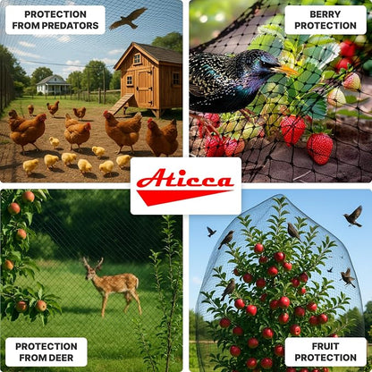 ATICCA Heavy Duty Bird Netting for Garden Protection & Fruit Trees, 13x40 Ft with 10 Stakes – Black Anti-Bird Net for Poultry, Deer, & Squirrel Protection, Durable Mesh for Garden and Yard Use