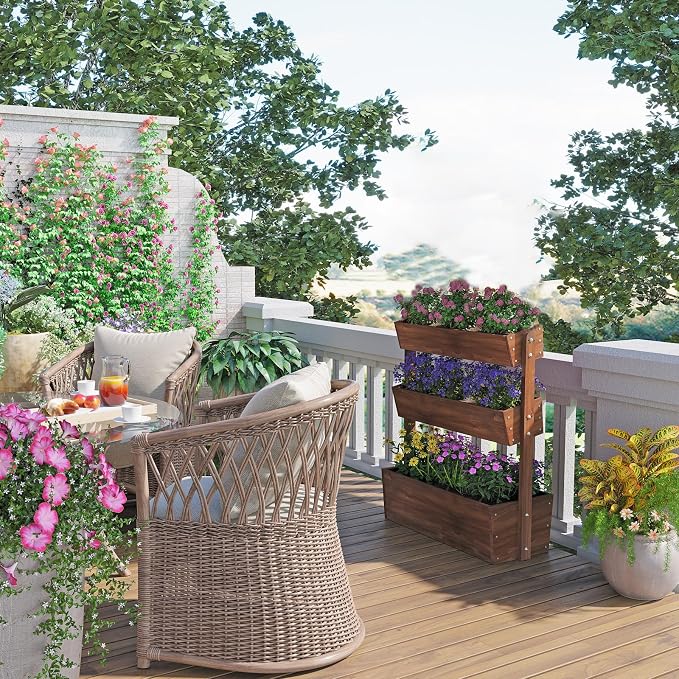 Raised Garden Bed,3 Tier Vertical Garden Planter,Planter Box,Fir Wood Adjustable Freestanding Elevated Herb Stand Tower,Flower Strawberry Vegetable for Outdoor Indoor Balcony,33x17x46,Brown