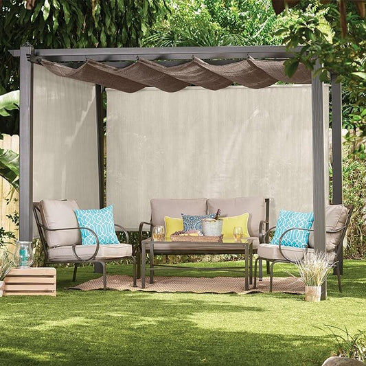 Coolaroo Outdoor Roller Shade with Wand - 95% UV Block Breathable Light Filtering Shade for Patio or Porch, Fade-Resistant, Easy-Clean Fabric, 8ft x 8ft, Pebble