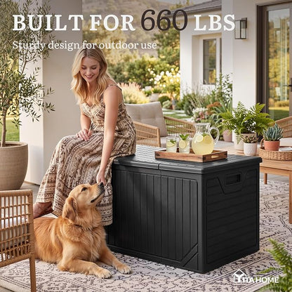 YITAHOME XXL 300 Gallon Extra Large OutdoorDeck Box | Lockable Resin Storage Box and Waterproof Patio Furniture Bin for Garden Tools & Pool Accessories, Black