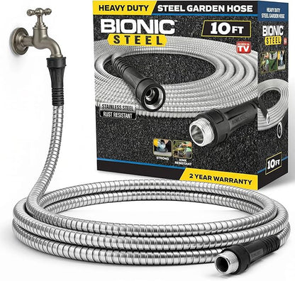 BIONIC STEEL 10Ft Short Garden Hose Extension Connector for Reel | 10 Ft x 5/8 In. Leak Proof Connection, Heavy Duty, Non Kinking, Flexible, Hose Extension