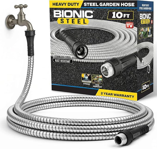 BIONIC STEEL 10Ft Short Garden Hose Extension Connector for Reel | 10 Ft x 5/8 In. Leak Proof Connection, Heavy Duty, Non Kinking, Flexible, Hose Extension