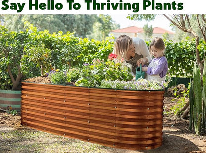 Plant & Plot Galvanized Raised Garden Beds Outdoor // 6×2×2 ft Planter Raised Beds for Gardening, Vegetables, Flowers (Dark Wood Grain) // Large Metal Garden Box // Patented Tool-Free Design