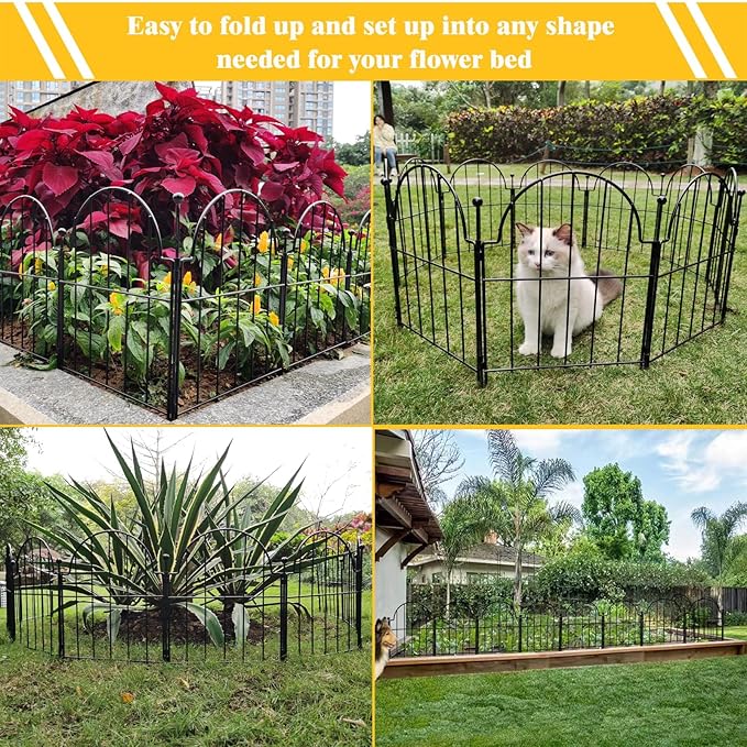 Blingluck Decorative Garden Fence, 17 in(H) x 10.83 ft(L) Arched Rustproof Metal No Dig Fence Garden Fence Border, Ground Stake Animal Barrier Fence for Rabbit Dog, Outdoor Decor for Yard & Patio