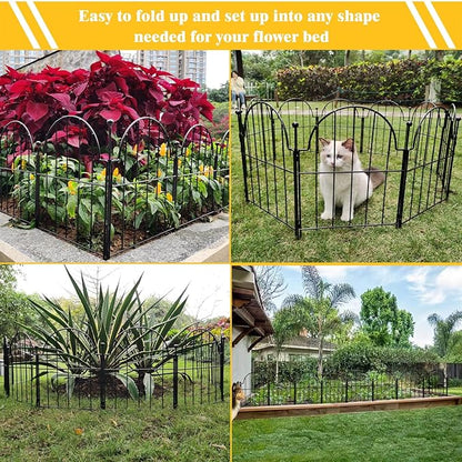 Blingluck Decorative Garden Fence, 17 in(H) x 10.83 ft(L) Arched Rustproof Metal No Dig Fence Garden Fence Border, Ground Stake Animal Barrier Fence for Rabbit Dog, Outdoor Decor for Yard & Patio