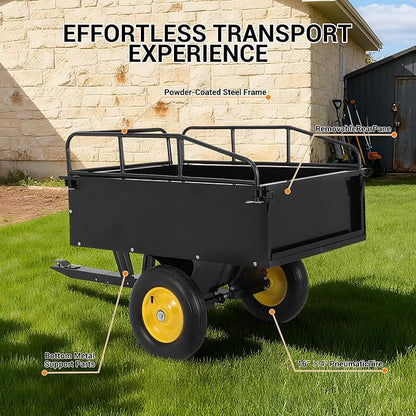 Heavy Duty 500LB Capacity Steel Dump Cart Trailer for ATV, 12 Cu.Ft Utility Garden Wagon, 2 Wheels, Durable Tow-Behind for UTV, Lawn Mower, Tractor, Landscaping