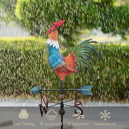 TERESA'S COLLECTIONS Garden Decor with Solar Outdoor Lights, Metal Rooster Weathervane Decorations for Outside, Red Yard Art Sign Decorative Garden Stake for Outdoor Fall Decor Lawn, Gifts for Mom