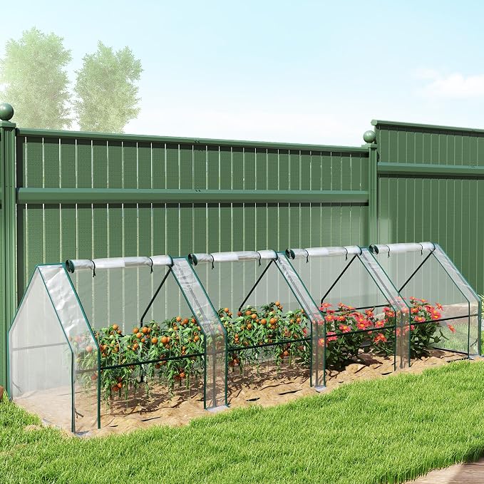 Outsunny 12' x 3' x 3'Mini Greenhouse with Zippered Doors & Roll-up Windows, Portable Plant Hot House with PVC Cover, Water Resistant, UV Protected for Outdoor Flowers, Vegetables, Clear