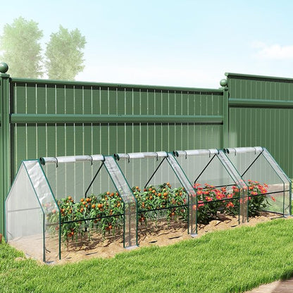 Outsunny 12' x 3' x 3'Mini Greenhouse with Zippered Doors & Roll-up Windows, Portable Plant Hot House with PVC Cover, Water Resistant, UV Protected for Outdoor Flowers, Vegetables, Clear